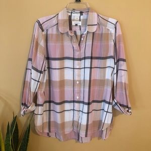 LOFT Plaid Pink Button Up Size M